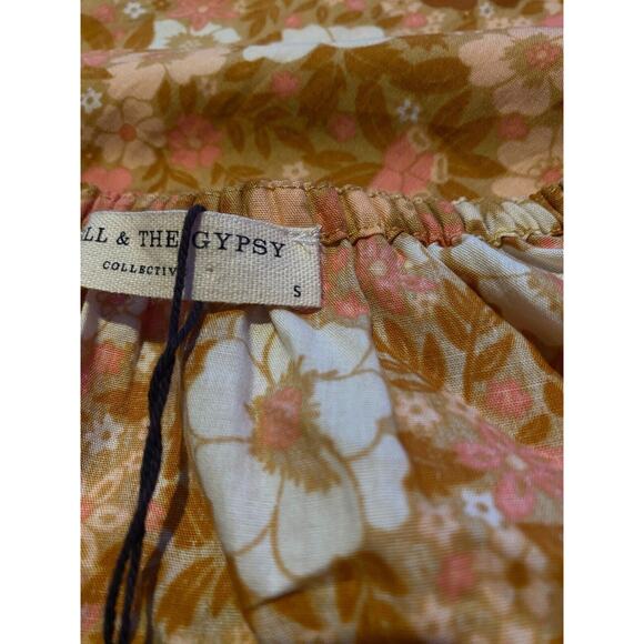 Spell & The Gypsy Dress Womens SM Anne Tunic Peach Yellow Floral Off Shoulder - Picture 6 of 11